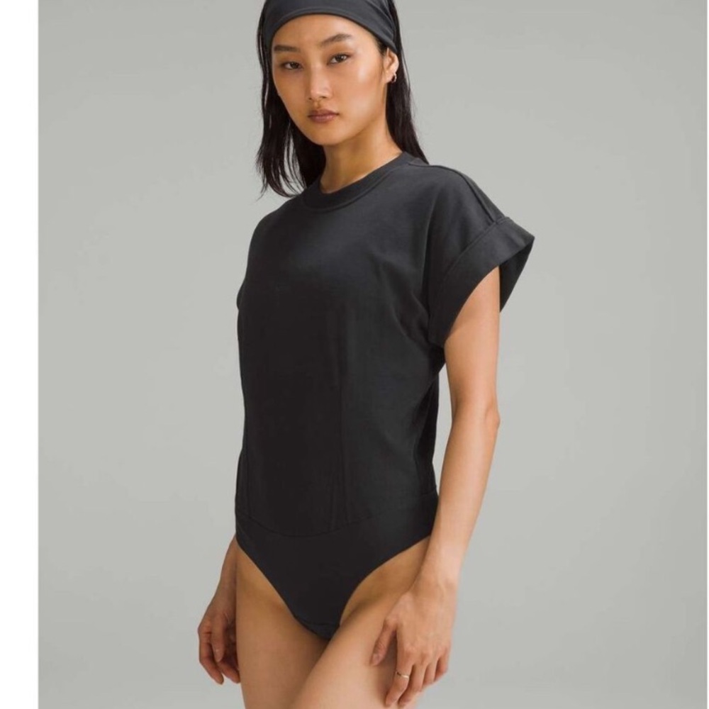 Lululemon Heavyweight Cotton Black Shirt Bodysuit Short Sleeve Snap Medium
